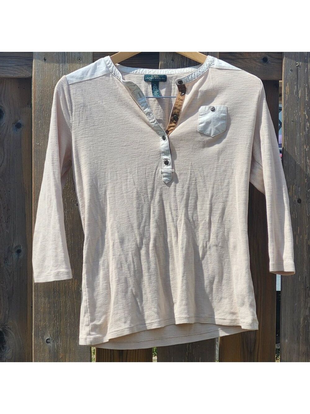 LRL Ralph Lauren Jeans Co. Cream 3/4 Sleeve Tee Henley Women's Medium